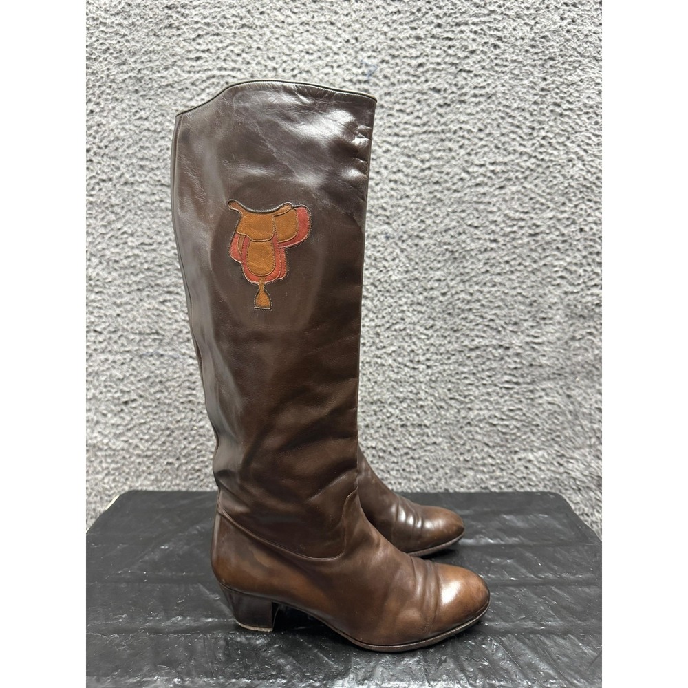 Vintage 80's Gucci Leather Equestrian Knee-High Riding Boots Brown Women 39.5 EU - Picture 4 of 11